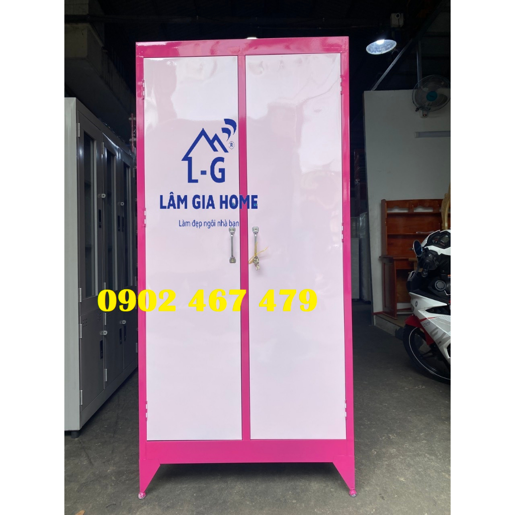 Tủ sắt sơn dầu màu hồng cao 1m8 không gương