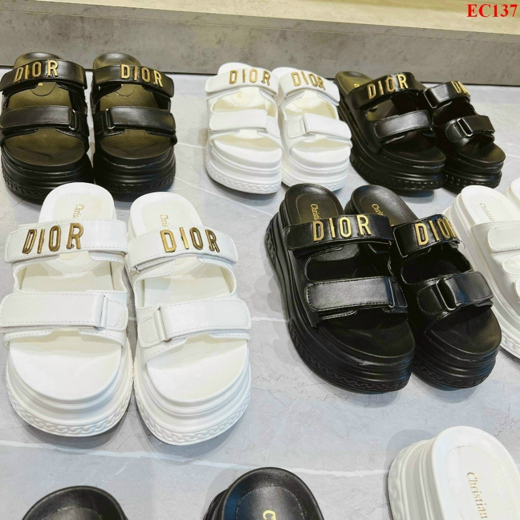 Dép Lê Nữ Độn Đế 2 Quai Ngang 7cm Hai Màu Trắng Và Đen