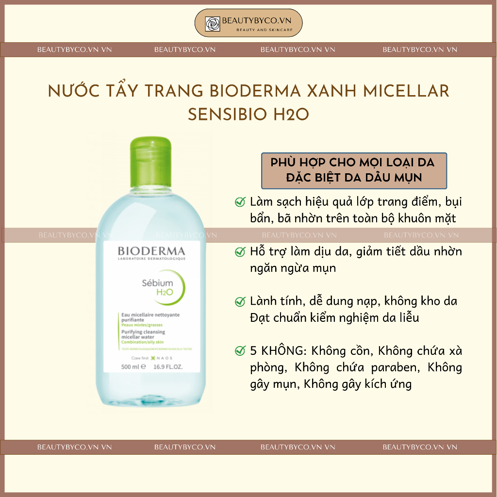 Nước tẩy trang Bioderma Micellar Sensibio H2O sạch bụi bẩn, thông thoáng da - 500ml
