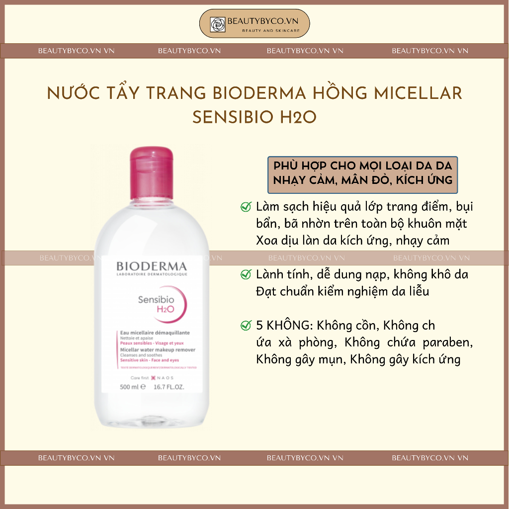Nước tẩy trang Bioderma Micellar Sensibio H2O sạch bụi bẩn, thông thoáng da - 500ml