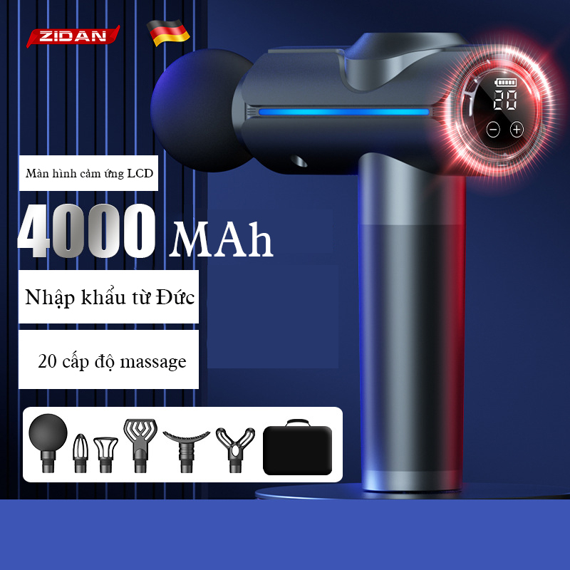 Máy massage cầm tay chính hãng ZiDan cao cấp lực đấm siêu mạnh 12800 vòng/phút,pin 4000 Mah 6 đầu 20 chế độ