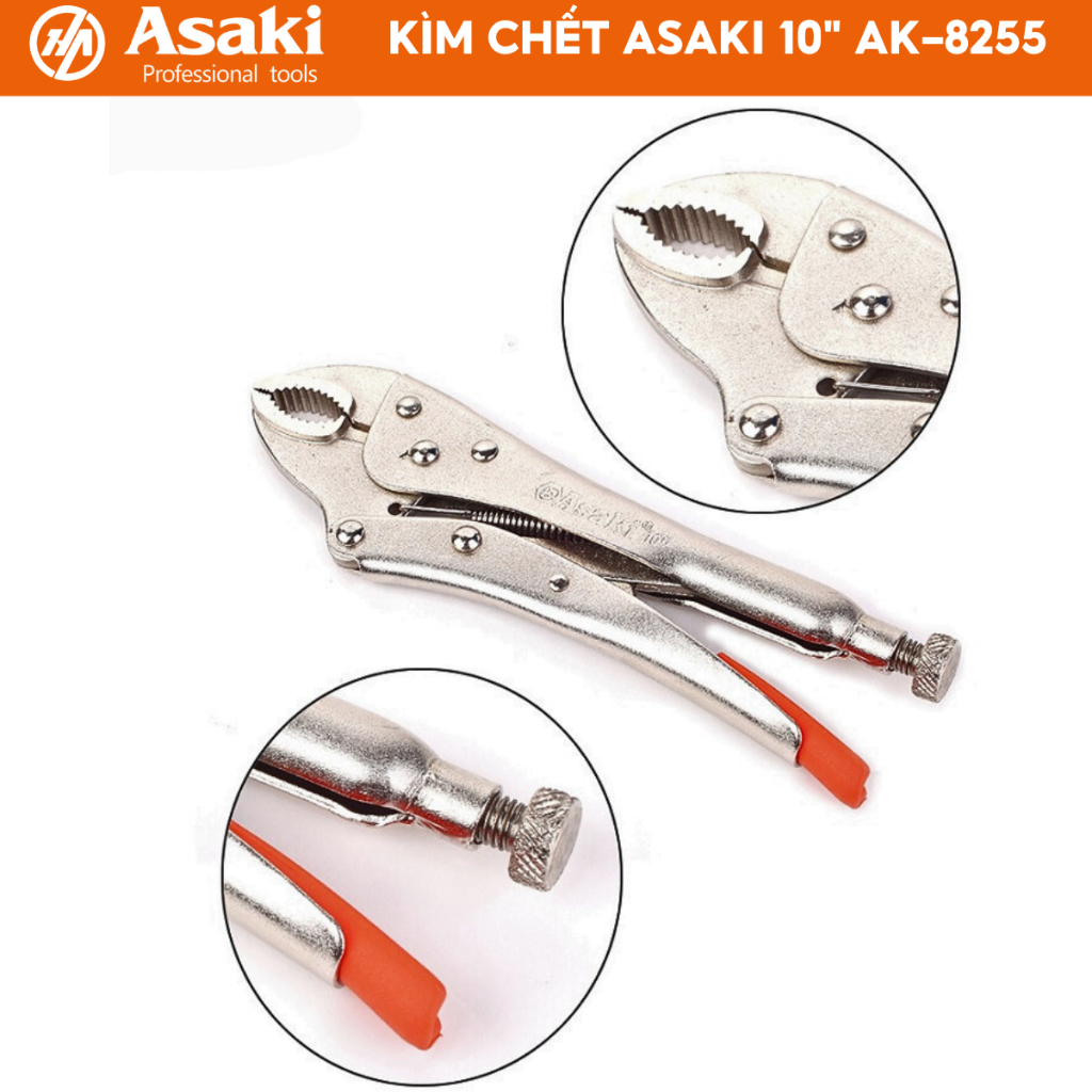 Kìm chết mỏ oval Asaki AK-8255 10 inch 250mm kìm bấm chết thép High Carbon mạ chrome chống gỉ