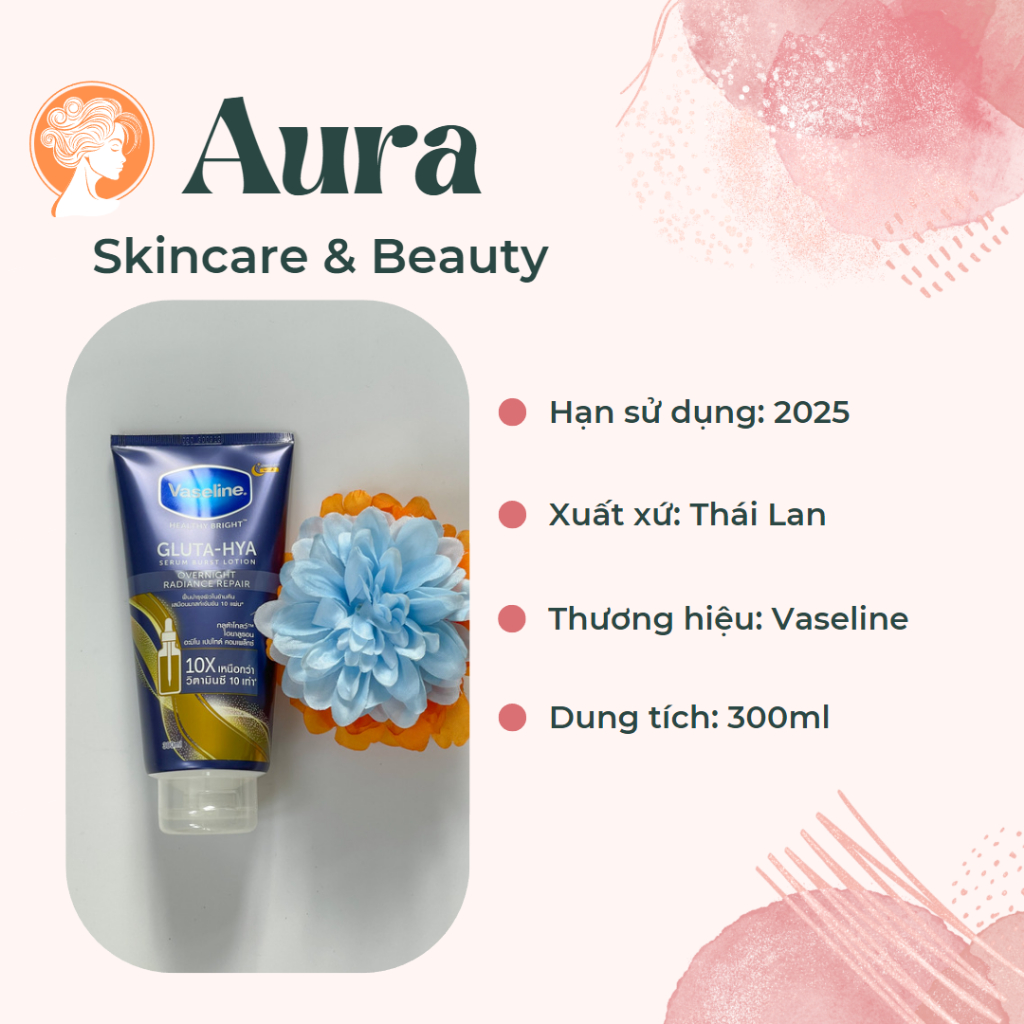 Sữa Dưỡng Thể Trắng Da Vaseline Thái 10x Gluta Hya Overnight Màu Xanh Ban Đêm 300ml