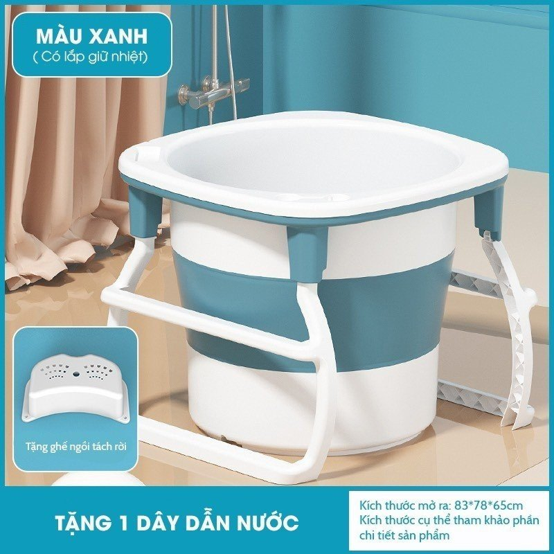 Bồn Tắm Ngâm Tròn Size To Gấp Gọn Cho Người Lớn, Chậu Tắm Gấp Gọn Thông Minh Cho Trẻ Em Tặng 1 Ghế Ngồi+ Dây Dẫn Nước