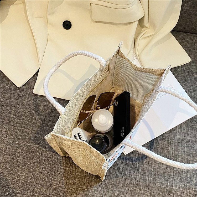 Túi cói mini in hình túi tote vải có khóa kéo giá rẻ làm quà tặng đựng đồ dùng lặt vặt nL.Store T08