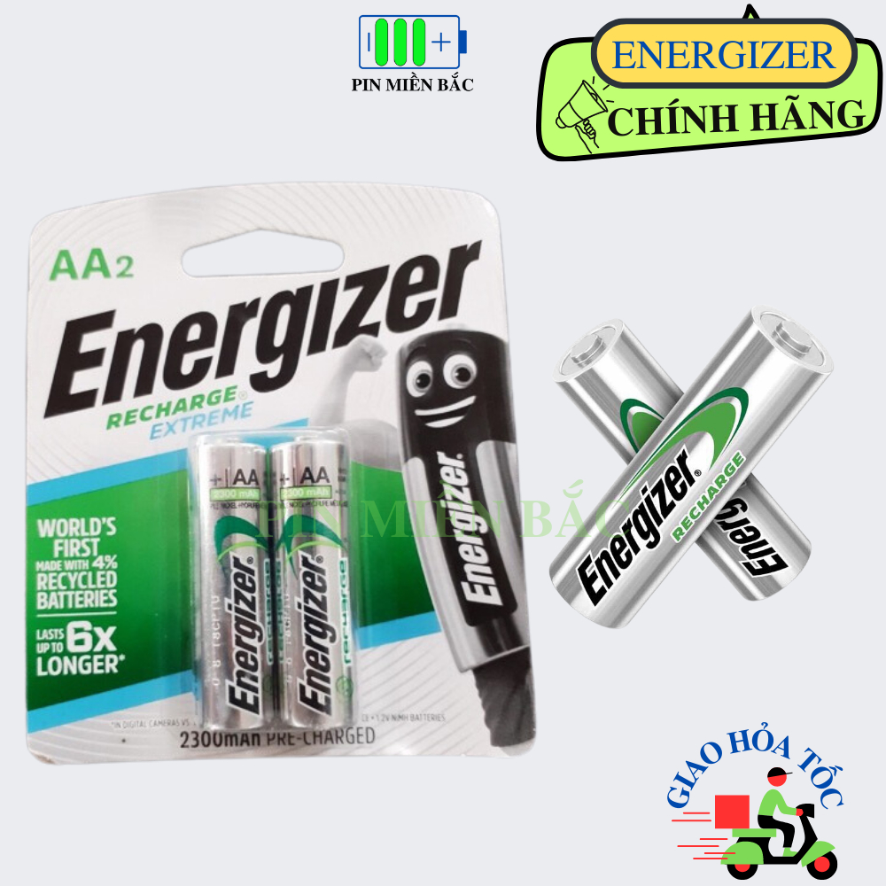 Pin sạc AA (2A) 2300mah Energizer 1.2V - Vỉ 2 viên thời gian sử dụng lâu tuổi thọ cao.