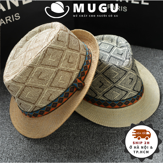Mũ Cói Vành Nhỏ MC25 Hoạ Tiết Độc Đáo - Mũ Cói Đi Biển Chống Nắng | MUGU