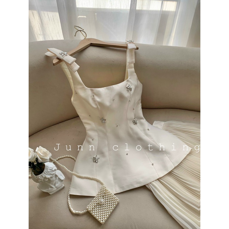 SET ĐẦM TAPTA HAI MÀU ĐEN KEM ĐÍNH KẾT ĐÁ TINH TẾ