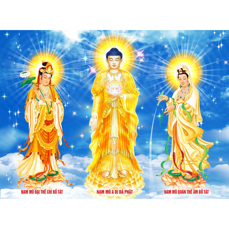 Tranh Tam Thế Phật lụa dán tường tặng kèm keo