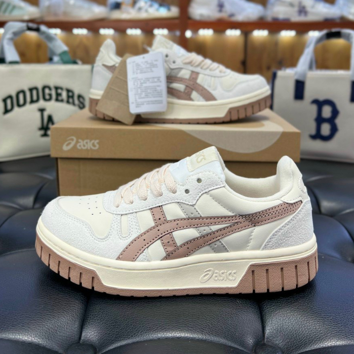 Giày Thể Thao Asics Court Mz Cream Black Gum Kem Vạch Nâu Vintage, Bản Cao Cấp