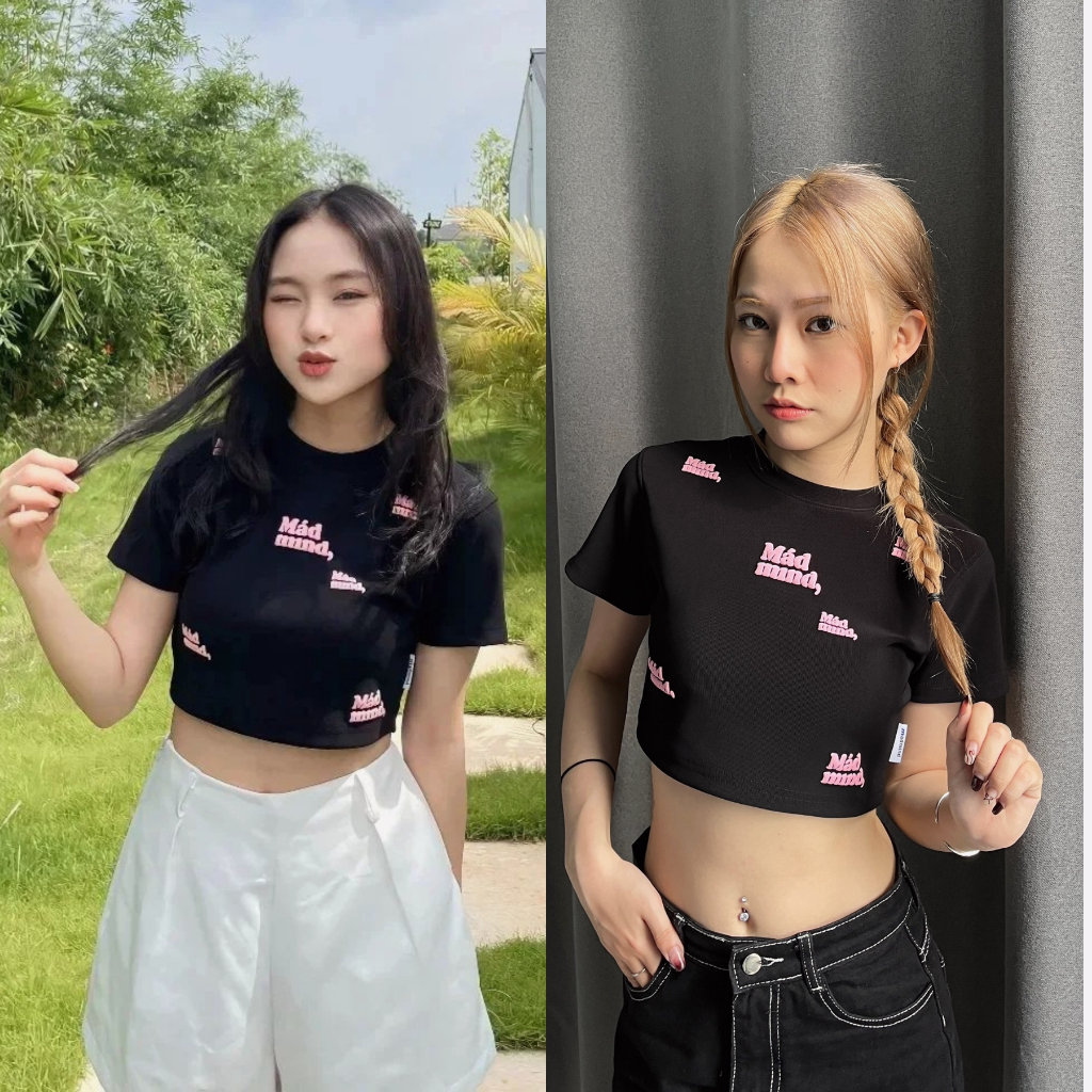 Áo Phông Croptop In Nổi Round Madmind Sang Chảnh, Tay Ngắn - Form Ôm Body