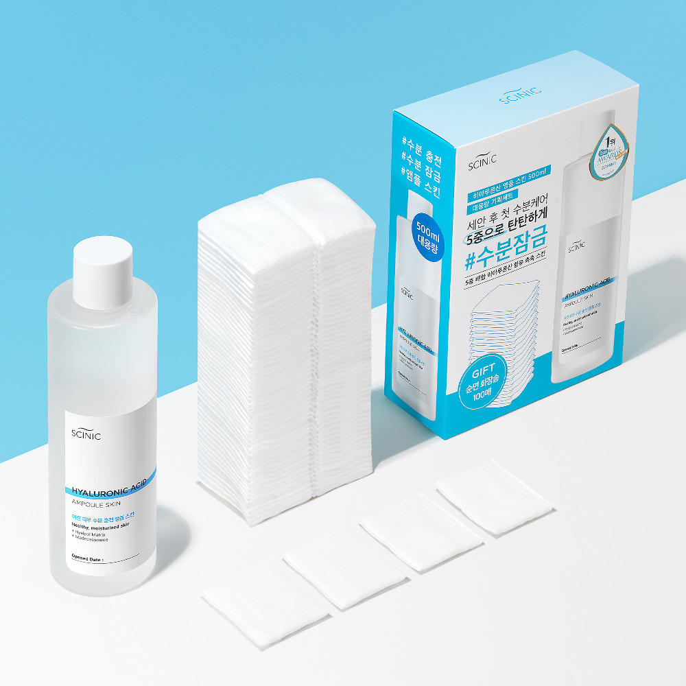 TONER dưỡng ẩm căng mọng Scinic Hyaluronic Acid Ampoule Skin 500ml