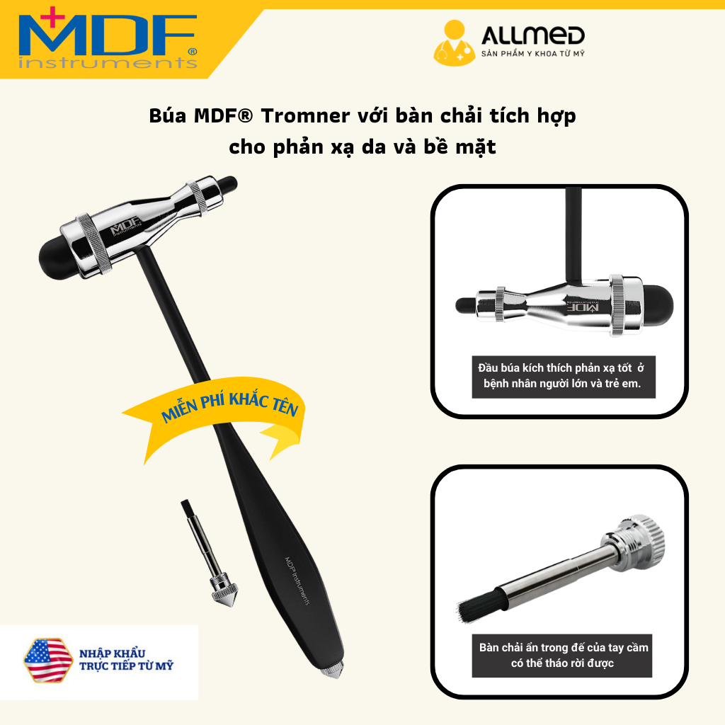 Búa phản xạ 4 trong 1 MDF® Lightweight Trömner Reflex Hammer 555P với bàn chải tích hợp cho phản xạ da và bề mặt