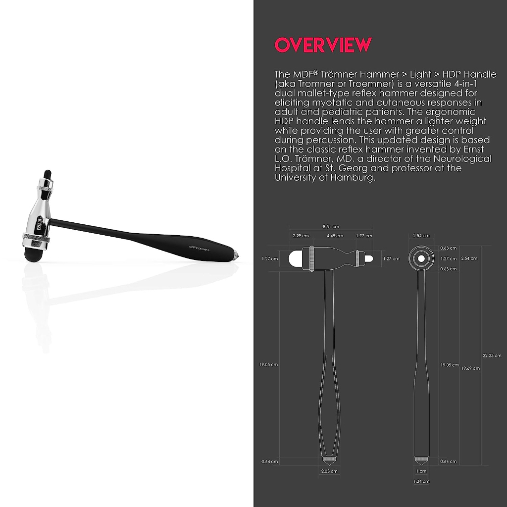 Búa phản xạ 4 trong 1 MDF® Lightweight Trömner Reflex Hammer 555P với bàn chải tích hợp cho phản xạ da và bề mặt