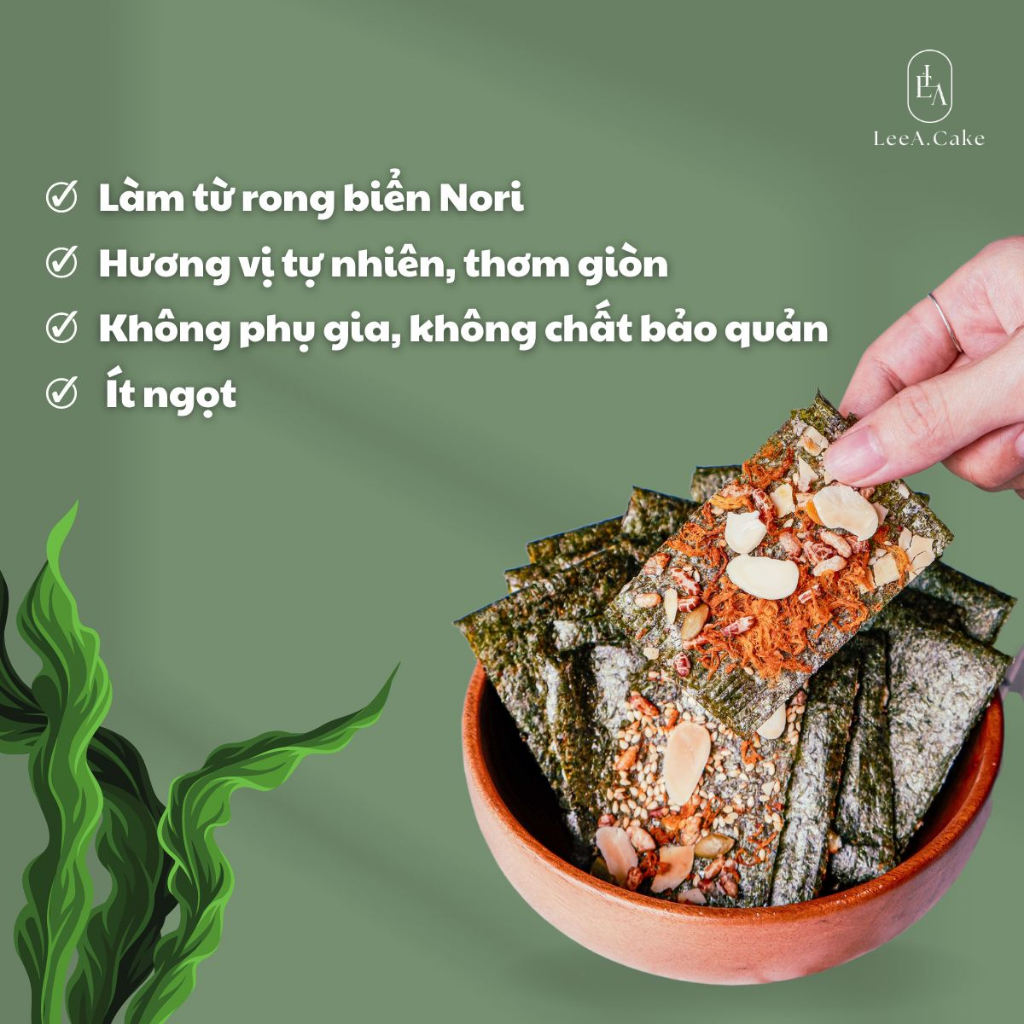 Snack Rong Biển Giòn Rụm - ngũ cốc, gạo lứt, gà cay chà bông siêu cuốn, giòn thơm, giàu dinh dưỡng LeeA.Cake