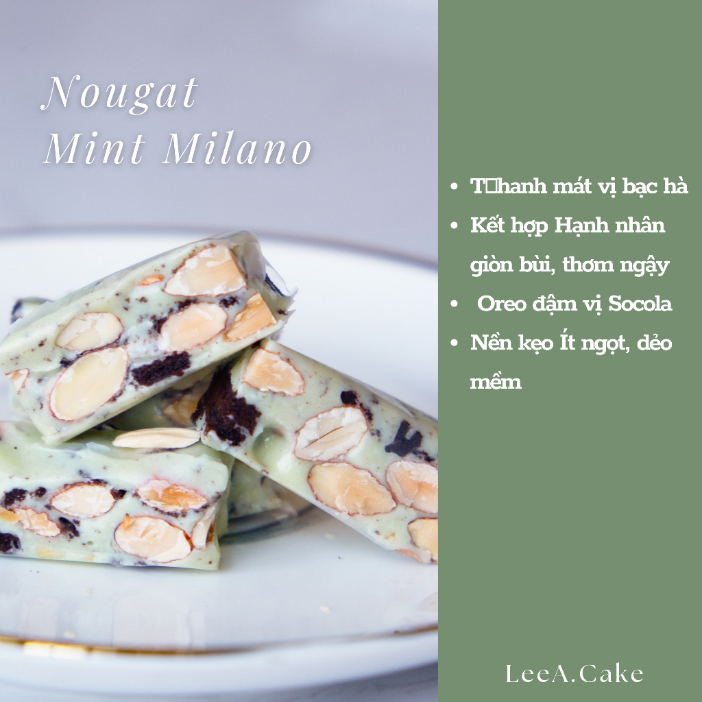 Kẹo dẻo nougat vị Sữa hoa quả, Trà xanh, Trà bá tước, Mint Milano, Cafe hạnh nhân, Xoài cacao - Kẹo hạnh phúc LeeA.Cake