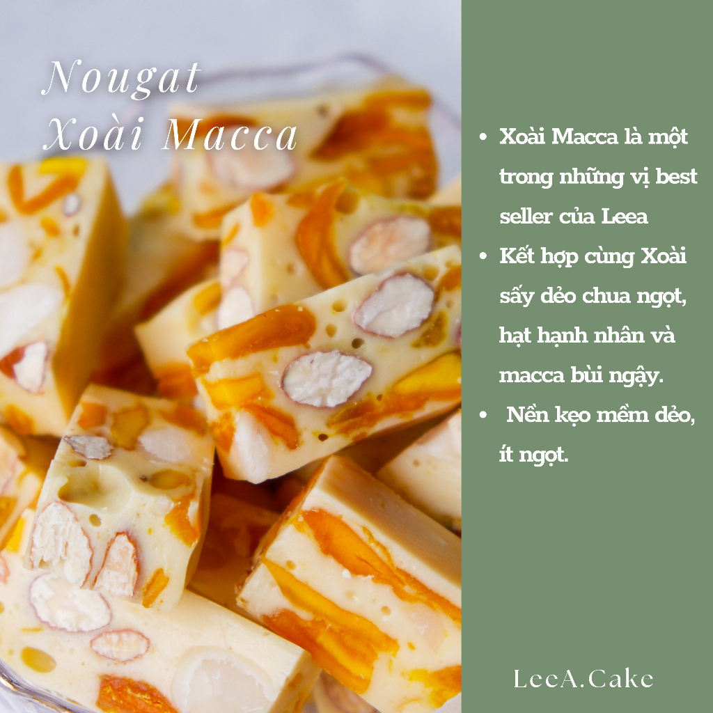 Kẹo dẻo nougat vị Sữa hoa quả, Trà xanh, Trà bá tước, Mint Milano, Cafe hạnh nhân, Xoài cacao - Kẹo hạnh phúc LeeA.Cake