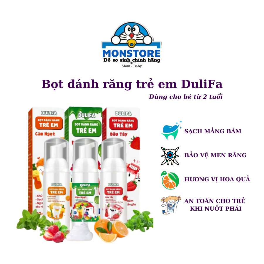 Kem đánh răng dạng bọt cho bé Dulifa (DT 60ml), chăm sóc răng miệng cho bé từ 2-10 tuổi