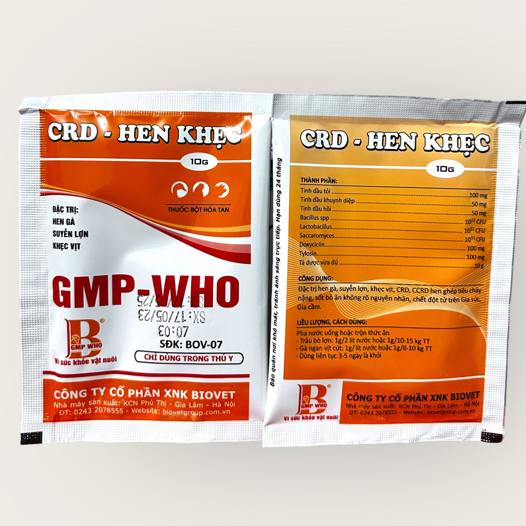 CRD-HEN KHẸC 10G dứt điểm triệt để hen khẹc, sổ mũi kéo dài, tụ huyết trùng gà, vịt, ngan, cút,...