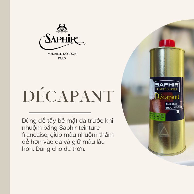 Saphir BDC Decapant PRO 500ml - Nước tẩy bề mặt da trơn trước khi nhuộm.