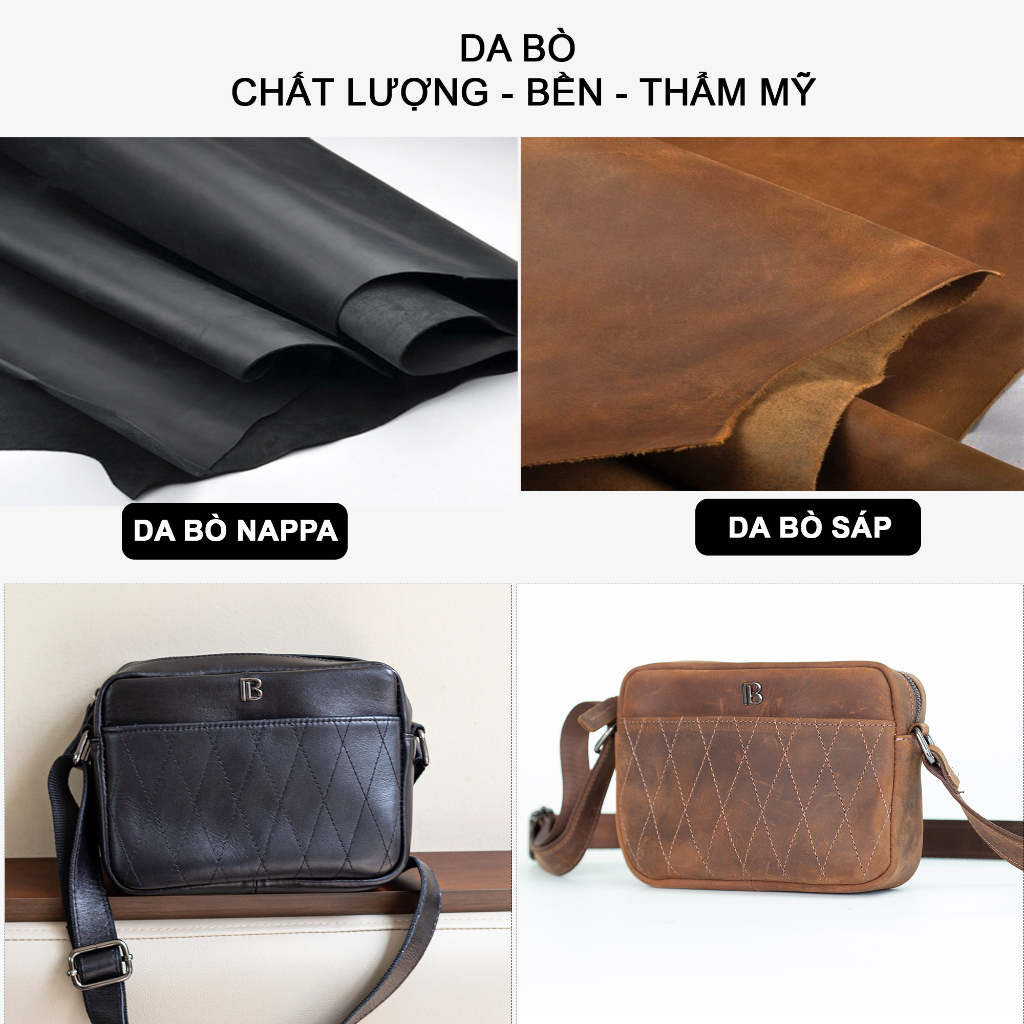 Túi đeo chéo da bò Saturn Bụi Leather DC111a Da bò Nappa cao cấp