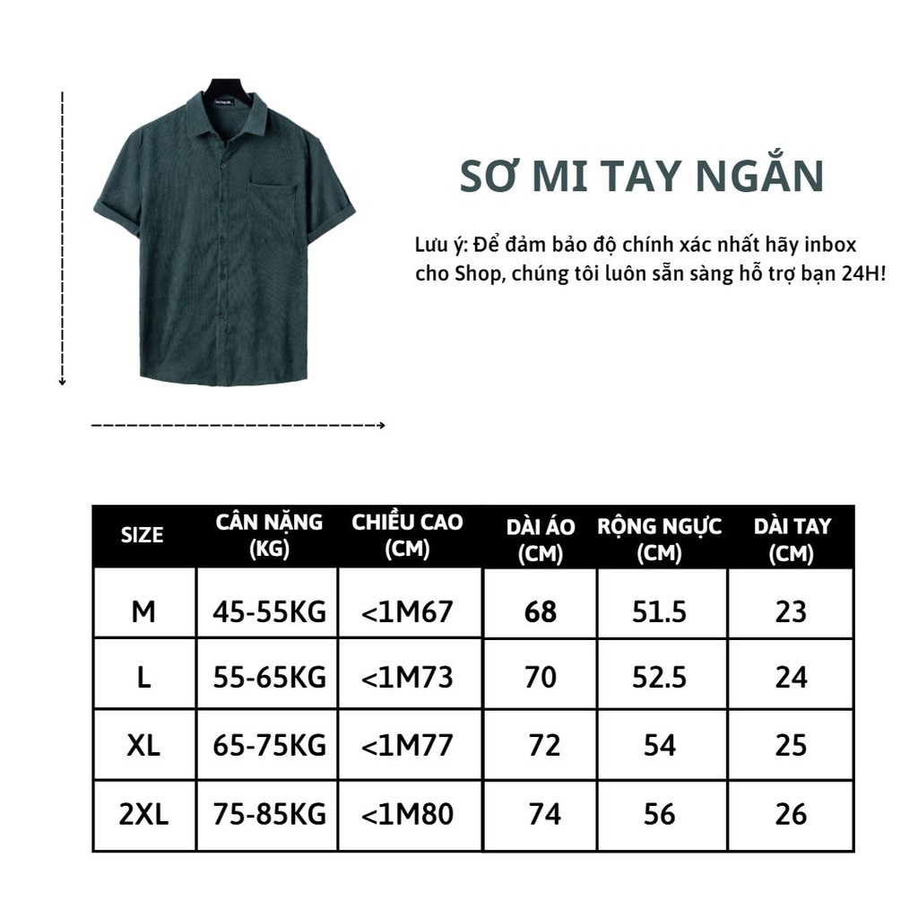 Sơ mi nhung tăm cộc tay SUNDEE, áo sơ mi ngắn tay