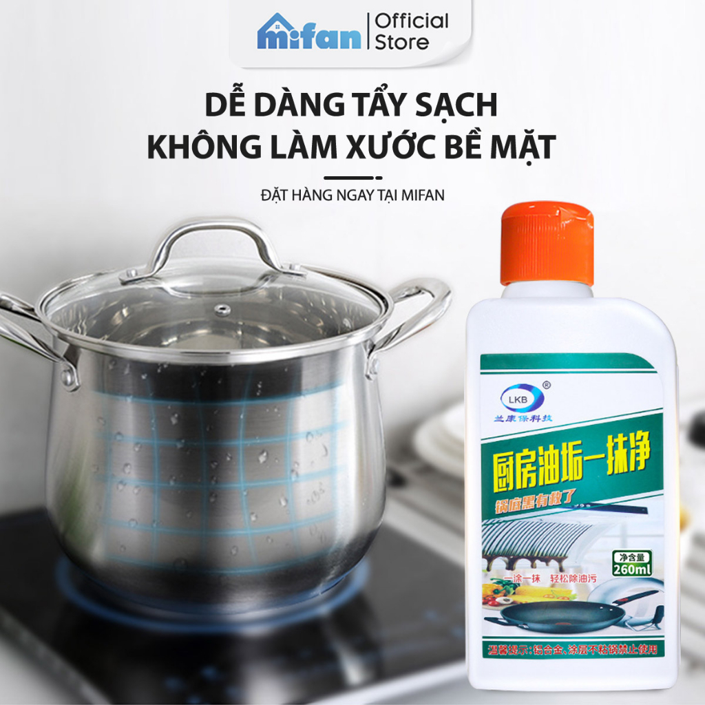 Dung Dịch Vệ Sinh Đáy Nồi LKB 260ml - Tẩy rửa cặn nhọ, loại bỏ dễ dàng vết đen bám lâu ngày trên nồi niêu xoong chảo bếp