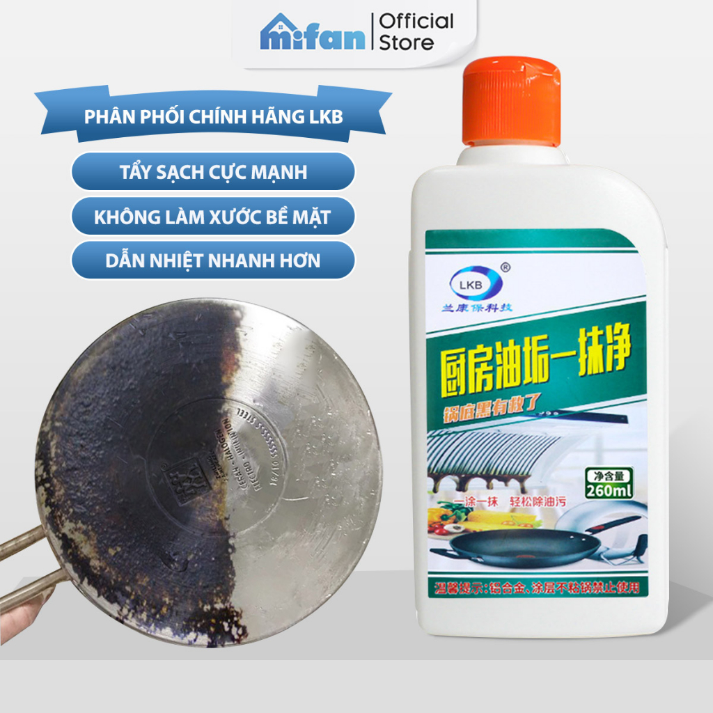 Dung Dịch Vệ Sinh Đáy Nồi LKB 260ml - Tẩy rửa cặn nhọ, loại bỏ dễ dàng vết đen bám lâu ngày trên nồi niêu xoong chảo bếp