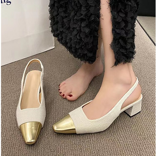 Giày cao gót big size 40 41 42 gót vuông 5cm mũi nhọn hở gót