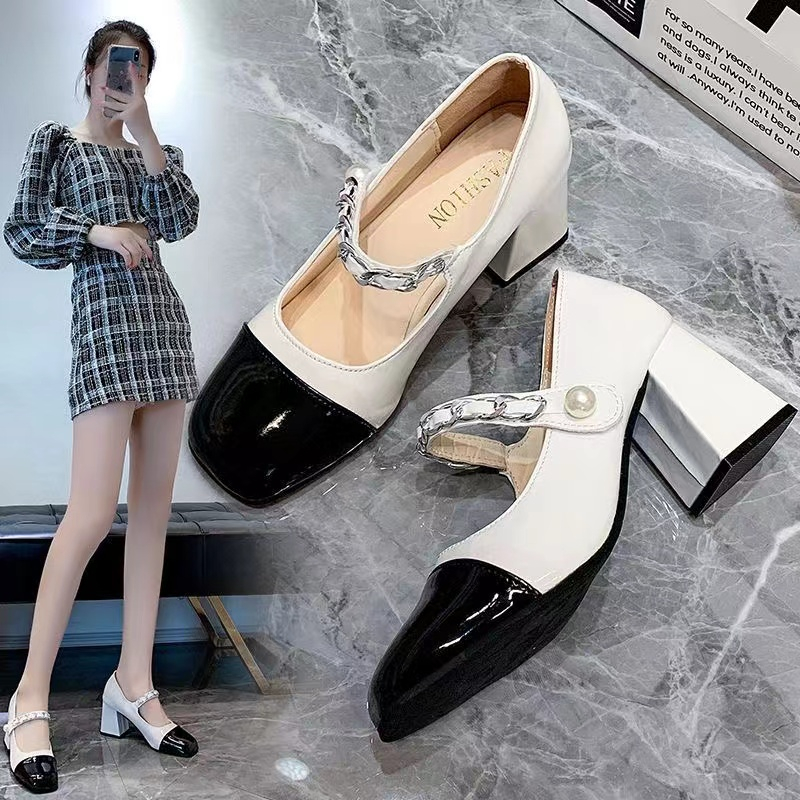 Giày mary jane big size 40 41 42 gót vuông 6cm mũi vuông