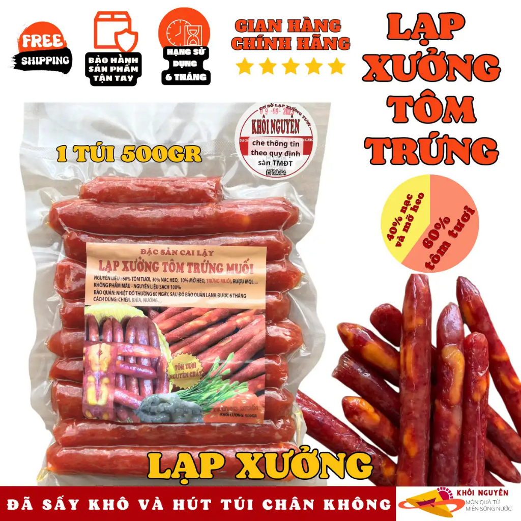 Lạp xưởng, lạp xưởng mai quế lộ, tôm sấy khô trứng muối 500gr