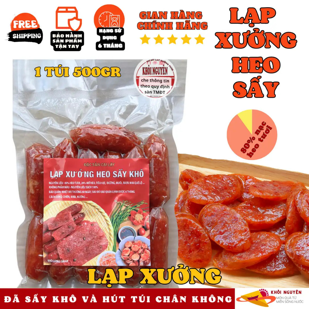 Lạp xưởng, lạp xưởng mai quế lộ, heo sấy khô 500gr