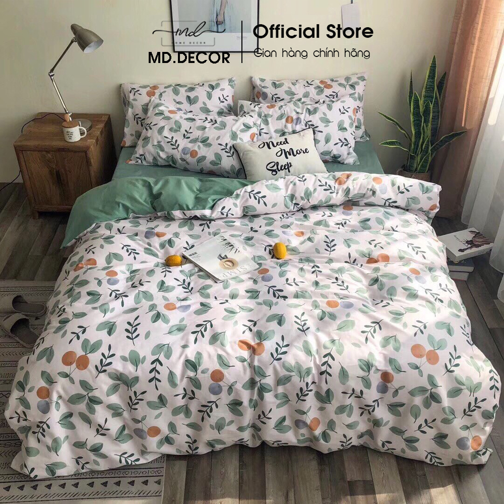 Bộ chăn ga gối cotton poly MD.DECOR họa tiết dễ thương, vải mềm mát thấm hút nhiều kích thước M2, M4, M6, M8