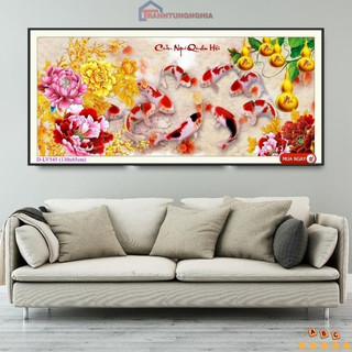 Tranh thêu chữ thập cá cửu ngư quần hội 1m49 x 71cm - 1m20 x 60cm