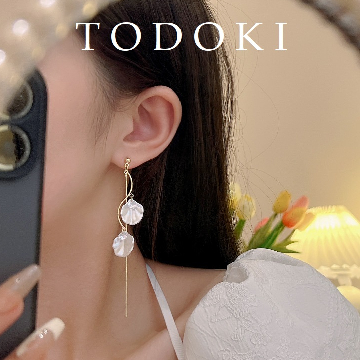 Khuyên tai vỏ sò đính đá style Hàn Quốc TODOKI T009