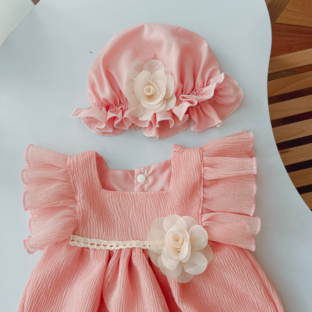 Body hồng đầy tháng  bé gái sơ sinh 𝑲𝑬̀𝑴 MŨ + 𝑭𝑹𝑬𝑬𝑺𝑯𝑰𝑷🍭NHƯ Ý HOUSE'S-body trẻ em hàng thiết kế cao cấp- body hồng tơ rập