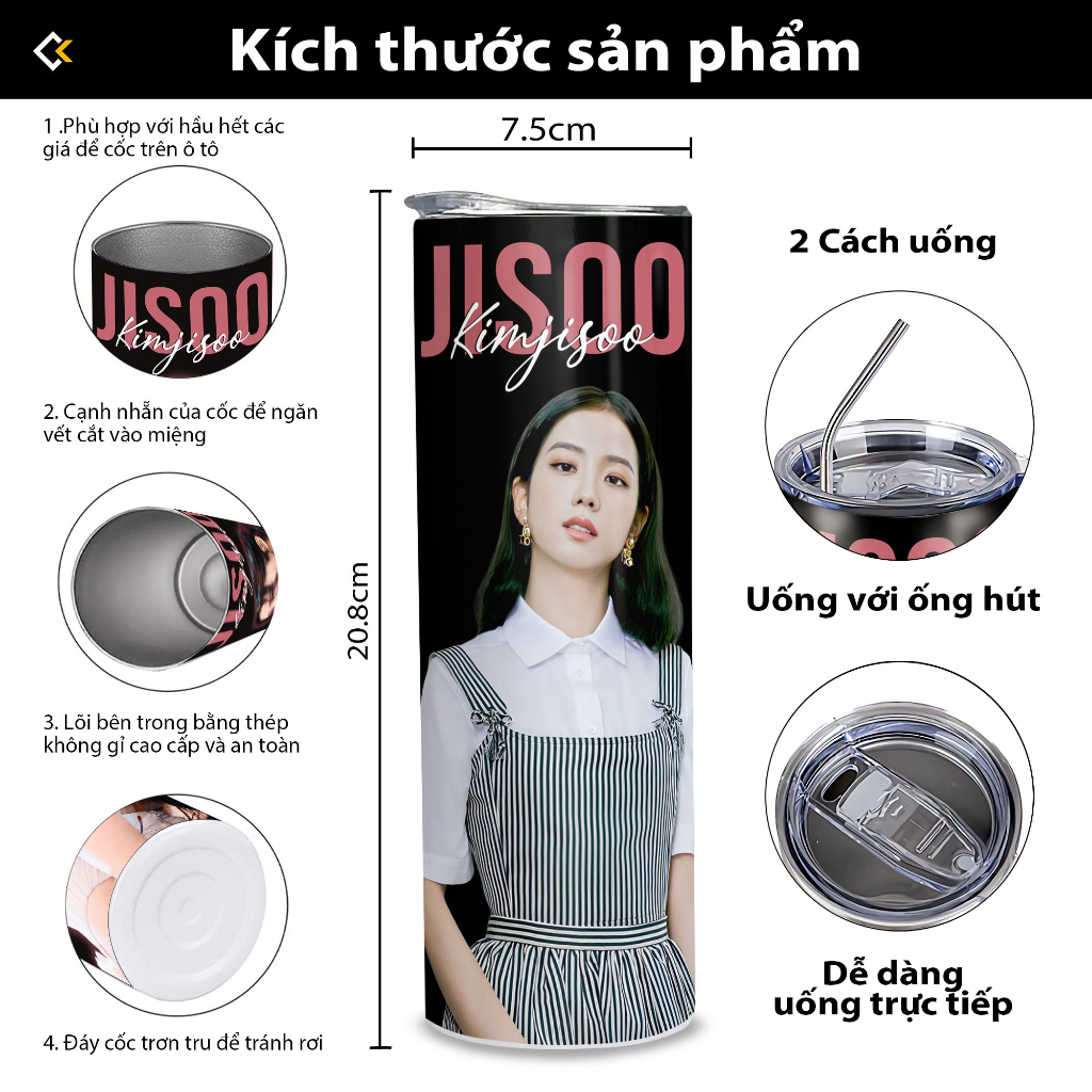 Bình Giữ Nhiệt BLACKPINK JISOO - Ly Giữ Nhiệt BLACKPINK JISOO-Bình Nước BLACKPINK JISOO-2 lớp thép không gỉ SUS304-600ml