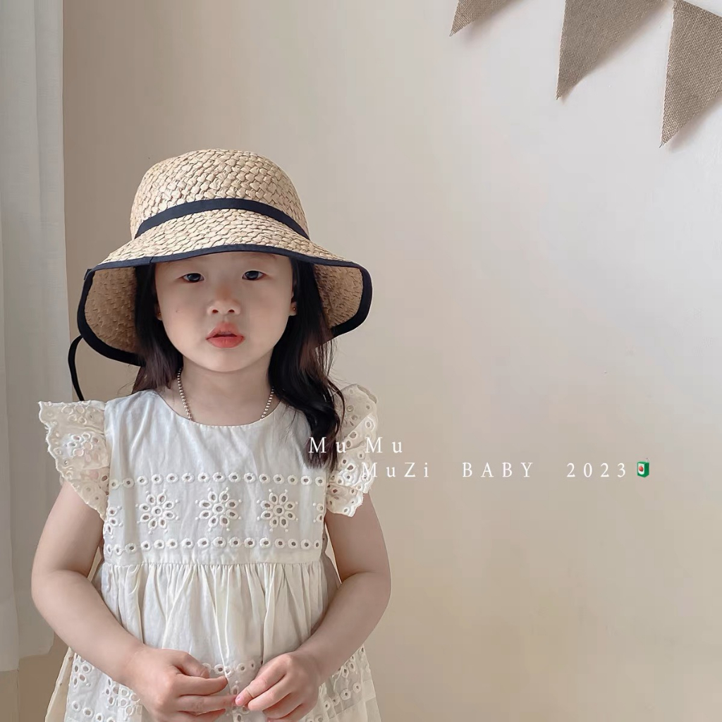 Mũ cói thắt nơ siêu xinh cho bé đi biển