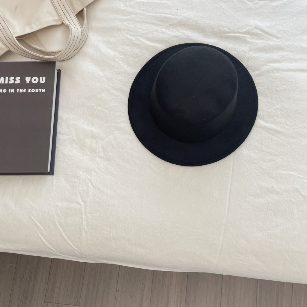 Mũ dạ tròn trơn rộng vành phong cách Vintage cho bé trai bé gái 3-10 tuổi