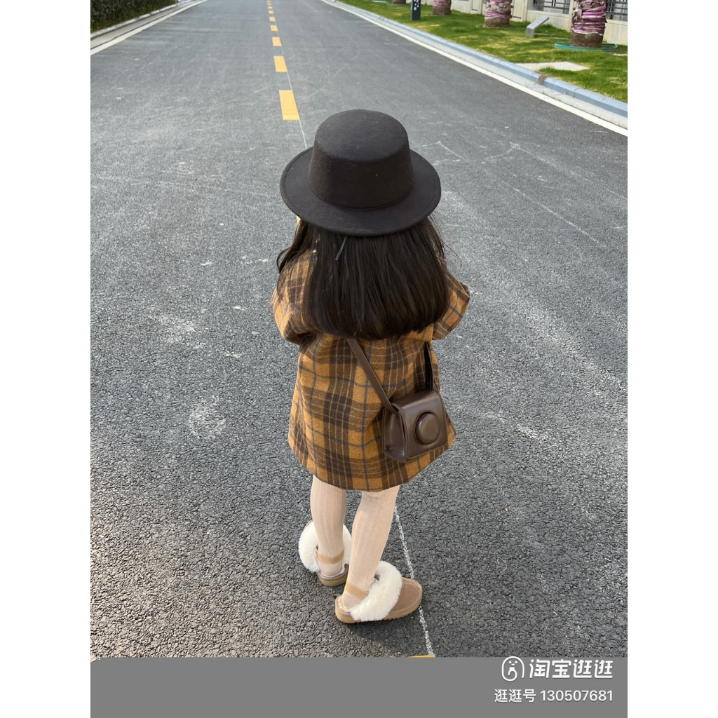 Mũ dạ tròn trơn rộng vành phong cách Vintage cho bé trai bé gái 3-10 tuổi