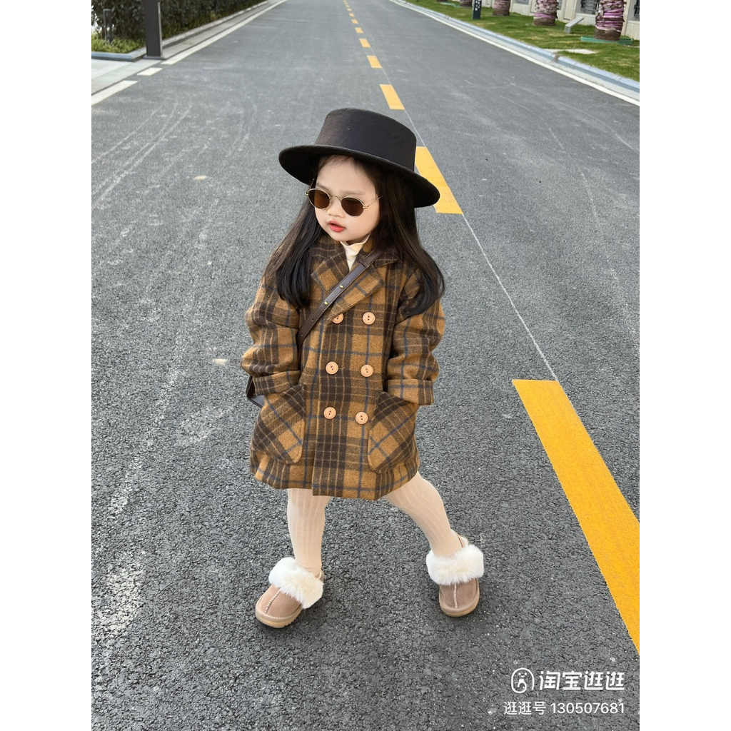 Mũ dạ tròn trơn rộng vành phong cách Vintage cho bé trai bé gái 3-10 tuổi