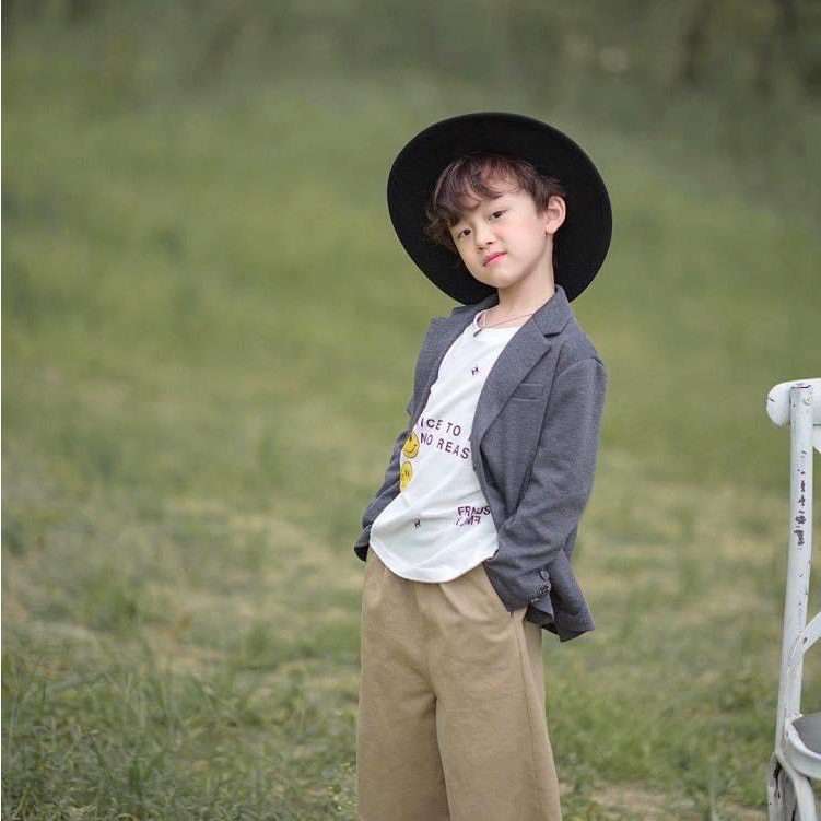 Mũ dạ tròn trơn rộng vành phong cách Vintage cho bé trai bé gái 3-10 tuổi