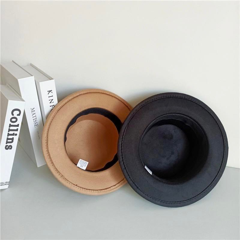 Mũ dạ tròn trơn rộng vành phong cách Vintage cho bé trai bé gái 3-10 tuổi