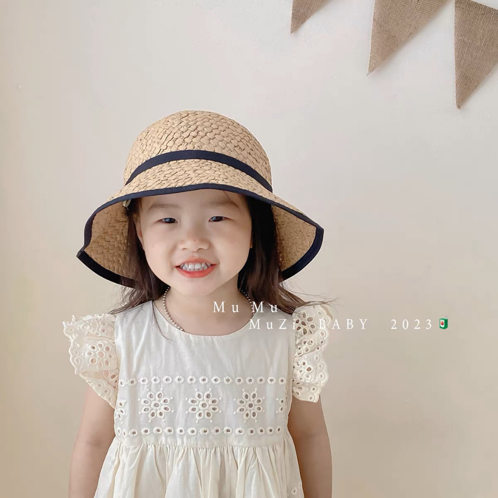 Mũ cói thắt nơ siêu xinh cho bé đi biển
