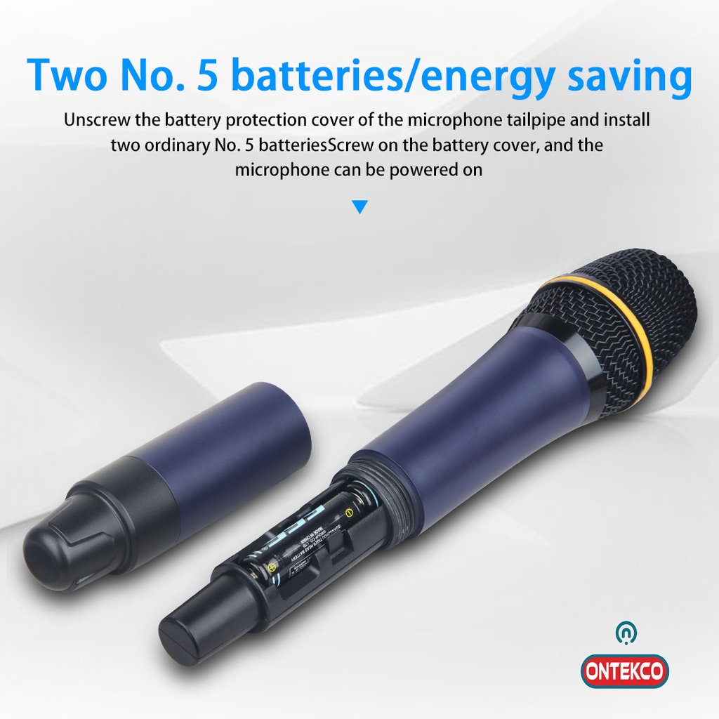 Micro không dây ONTEKCO MF338 cao cấp đa năng - Có đầu thu 2 anten sóng UHF Hát karaoke gia đình