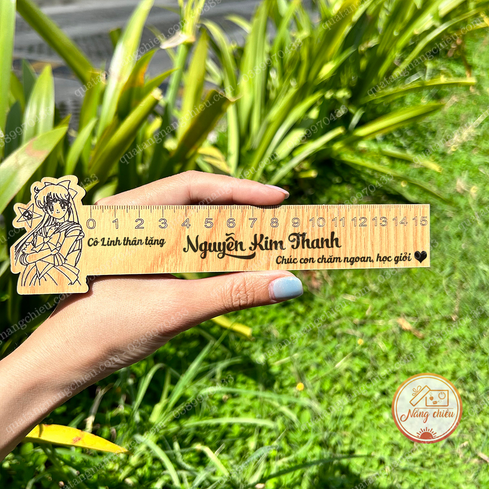Thước gỗ học sinh dụng cụ học tập cho bé - Thước gỗ khắc hình, tên bé và nội dung theo yêu cầu của khách, nhận đơn SLL