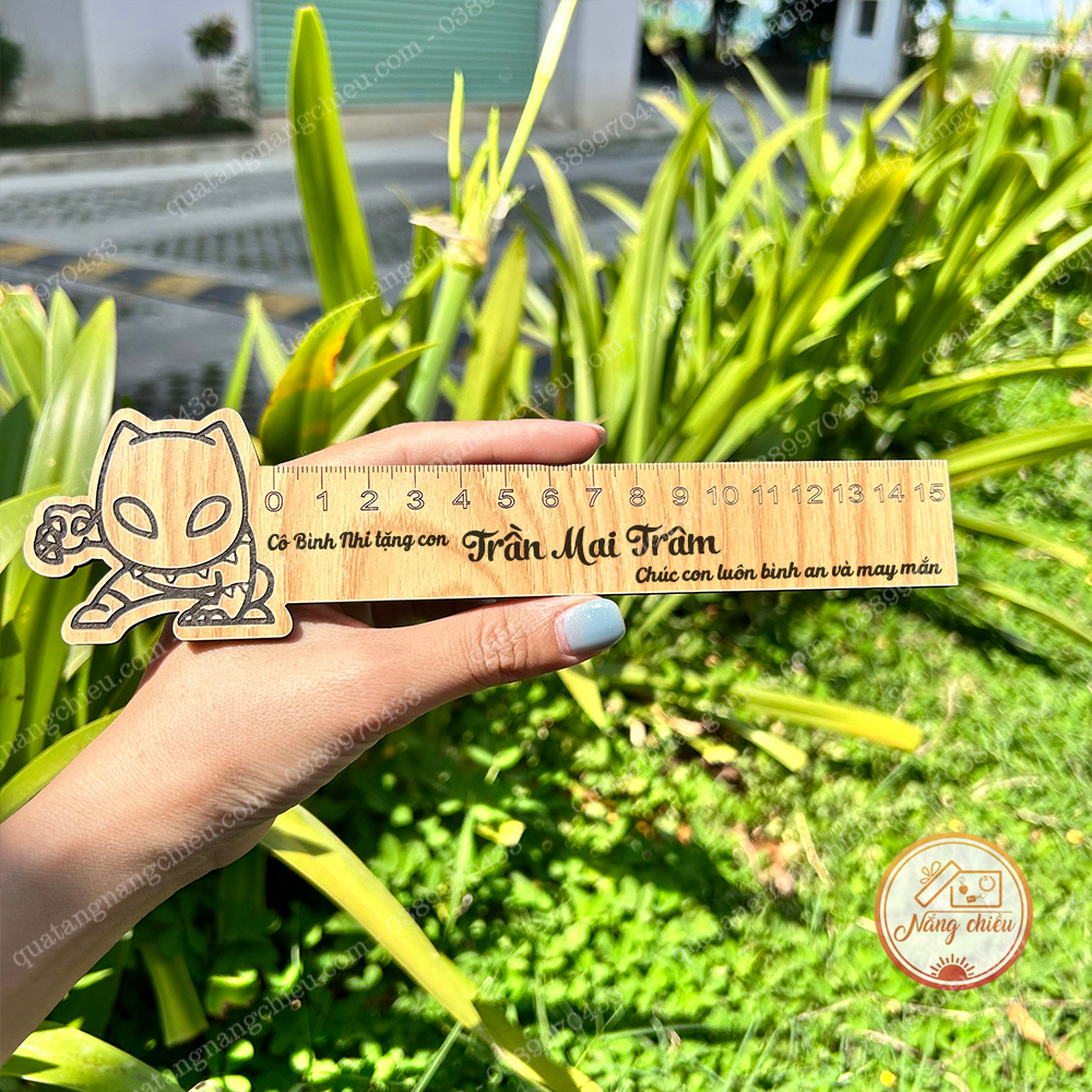 [Báo đen] Thước gỗ đầu thước hình siêu nhận tặng các bé nam - thước khắc theo yêu cầu phù hợp tặng sinh nhật, khen tặng