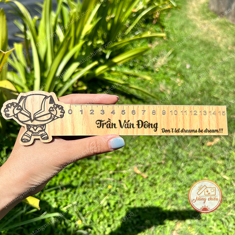 [Báo đen] Thước gỗ đầu thước hình siêu nhận tặng các bé nam - thước khắc theo yêu cầu phù hợp tặng sinh nhật, khen tặng