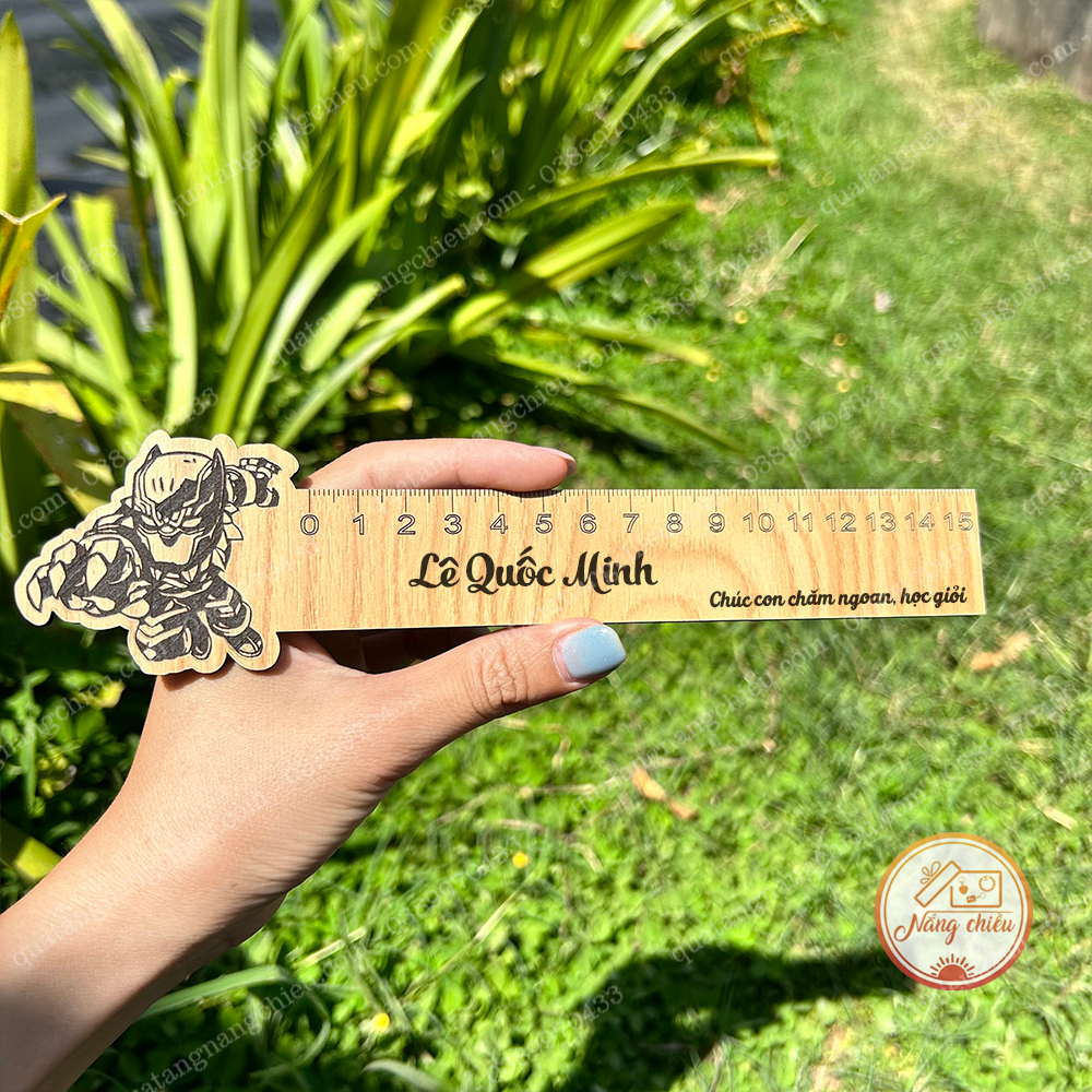 [Báo đen] Thước gỗ đầu thước hình siêu nhận tặng các bé nam - thước khắc theo yêu cầu phù hợp tặng sinh nhật, khen tặng