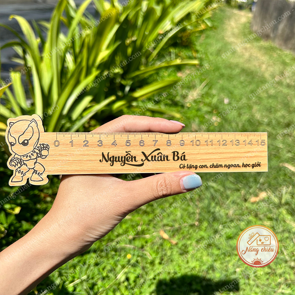[Báo đen] Thước gỗ đầu thước hình siêu nhận tặng các bé nam - thước khắc theo yêu cầu phù hợp tặng sinh nhật, khen tặng